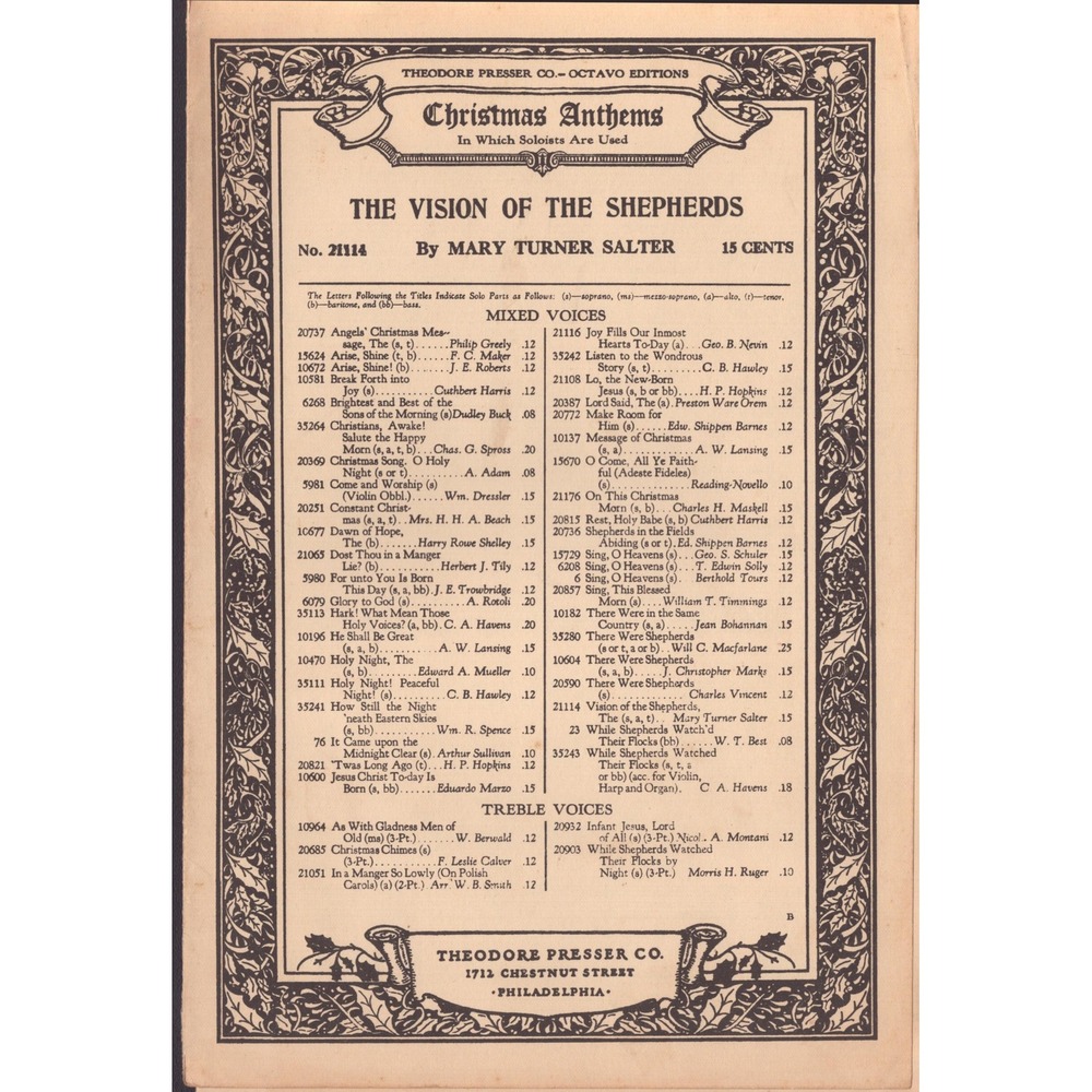 1932 The Vision of the Shepherds Sheet Music Mary Turner Salter Christmas Anthem - Picture 1 of 2